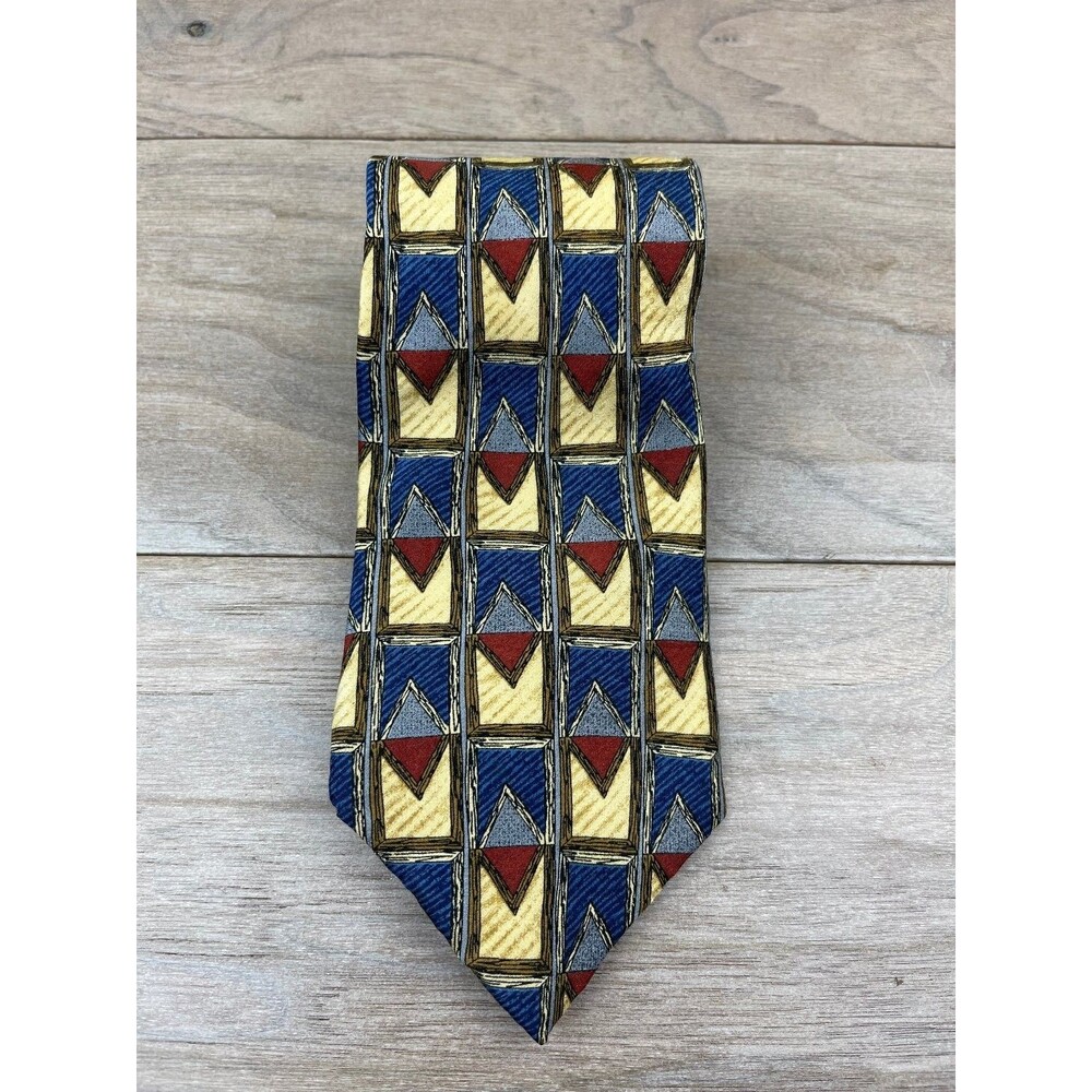 Umberto Bossi Men's Tie Blue Yellow Red Silk Geometric Pattern
